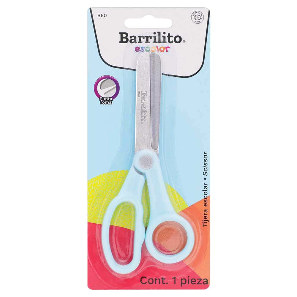 Tijera Escolar Oreja Plástico Funda Vinil Barrilito B60