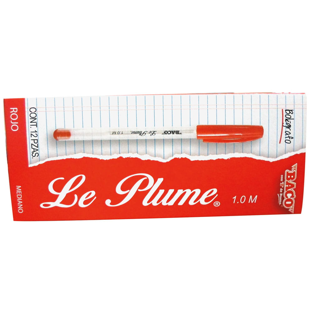 Bolígrafo Punto Mediano Stick Rojo Caja con 12 Piezas Le Plume