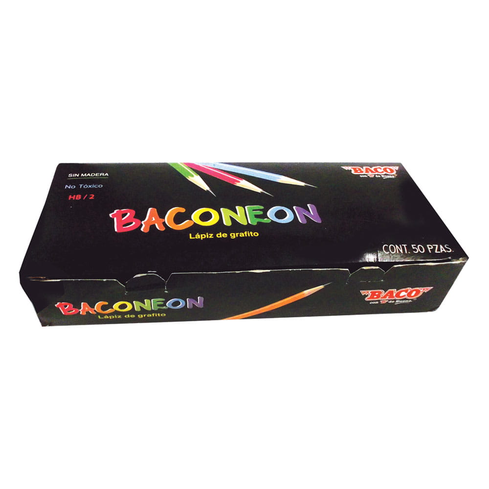 Lápiz con Goma Número 2 Hexagonal Colores Surtidos Neón Caja con 50 Piezas Baconeon