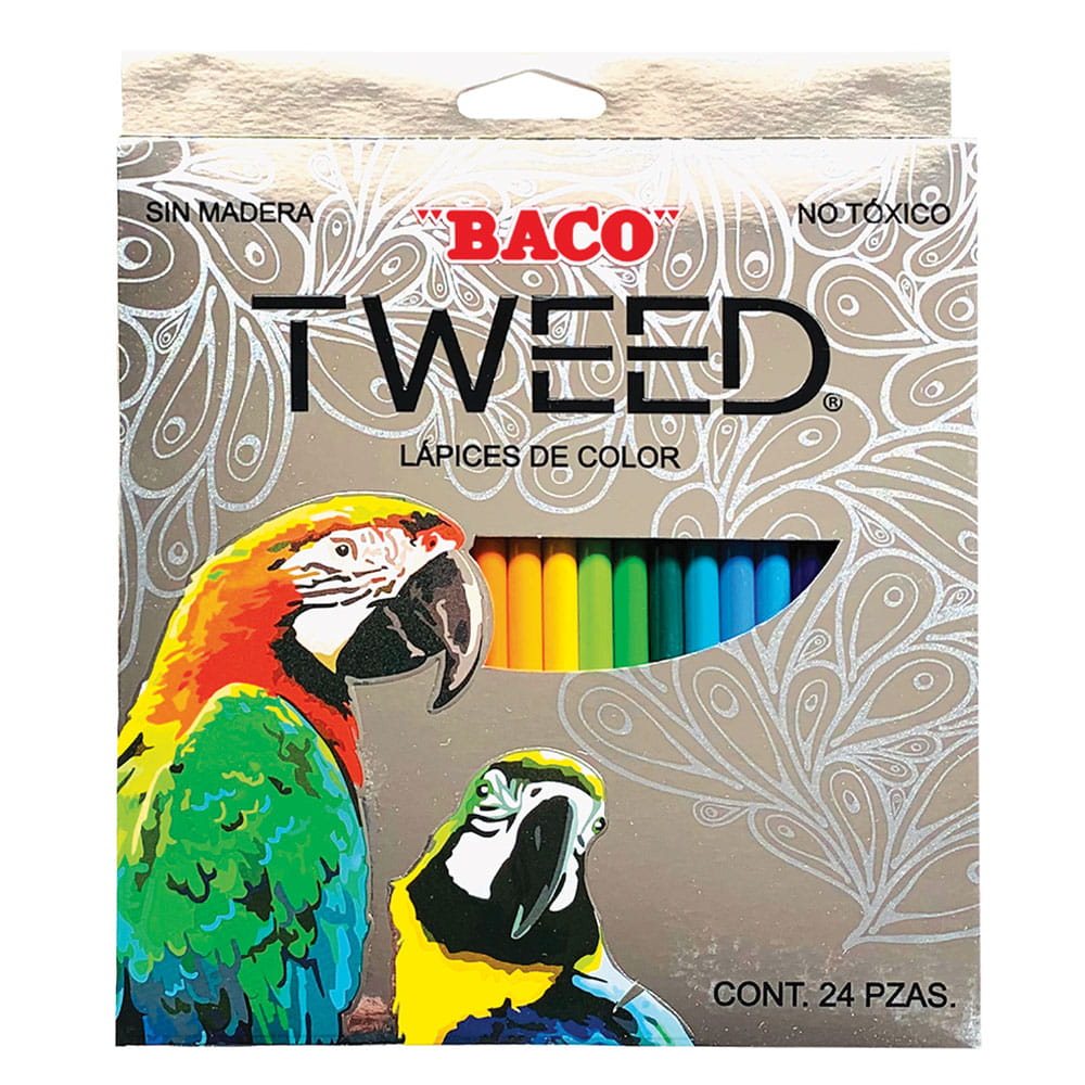 Lápices de Colores Redondos Largos Caja con 24 Piezas Punta de 4 mm Baco Tweed