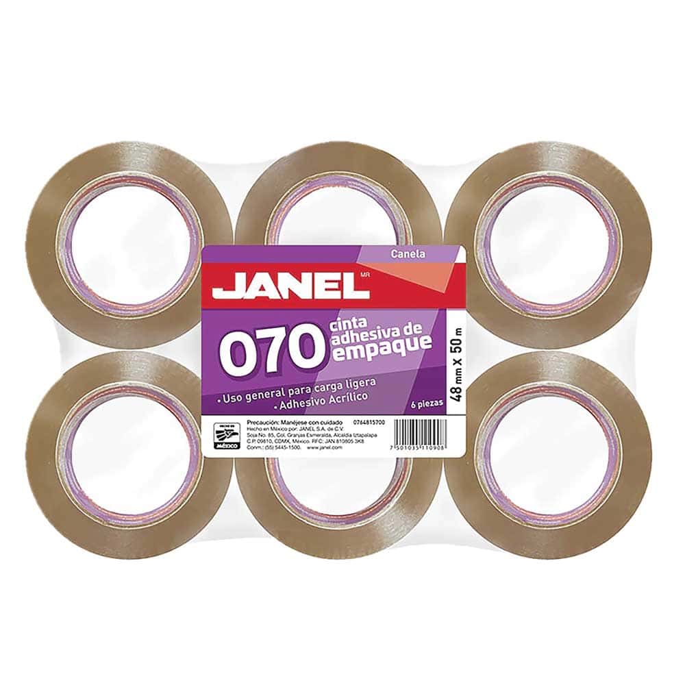 Cinta Adhesiva Canela para Empaque de .48 x 50 m Paquete con  6 Piezas Janel