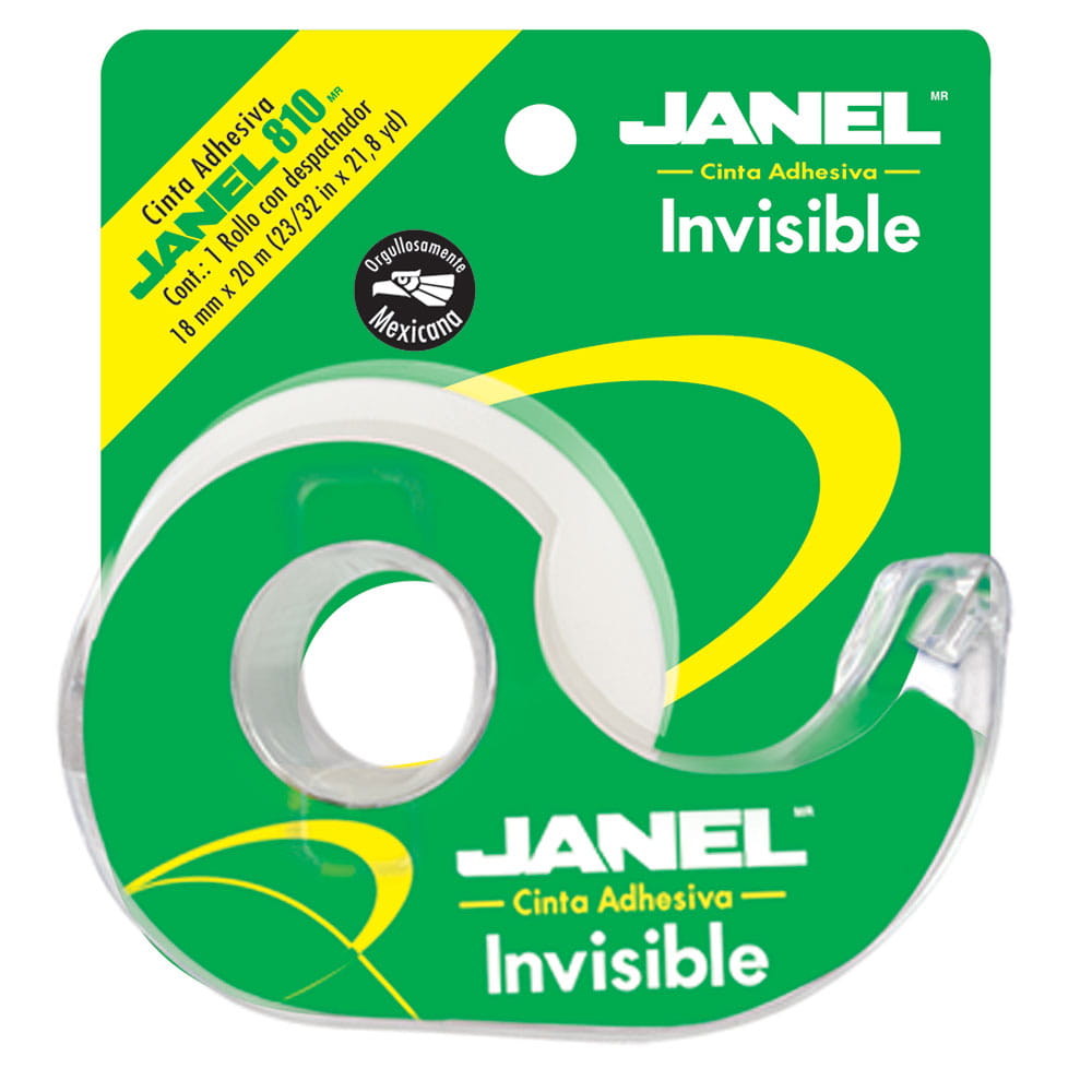 Cinta Adhesiva Invisible de .18 x 20 m con Despachador Janel