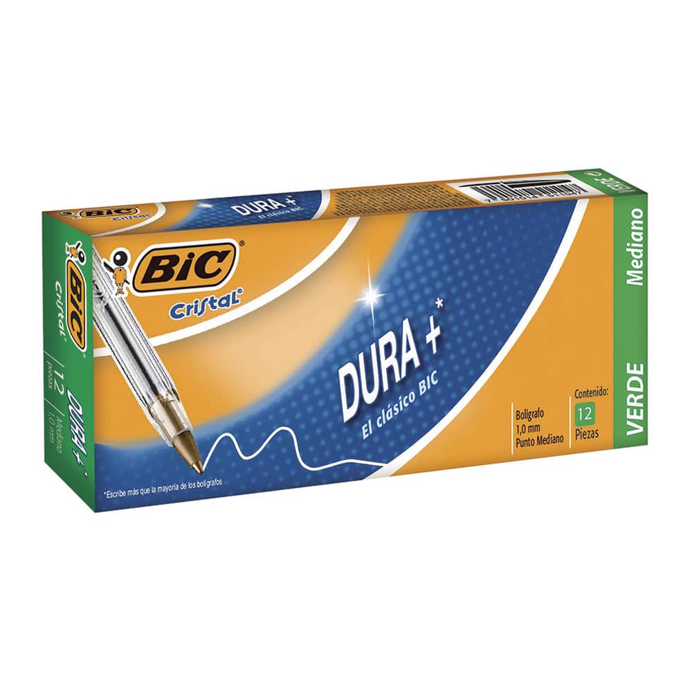 Bolígrafo Punto Mediano Stick Verde Caja con  12 Piezas Bic Dura + Bic