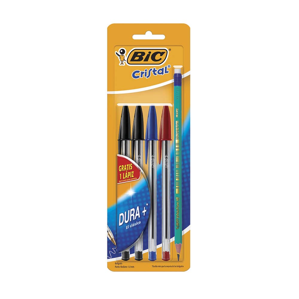 Bolígrafo Punto Mediano Stick Colores Surtidos Blíster con 4 Piezas Dura+ Bic