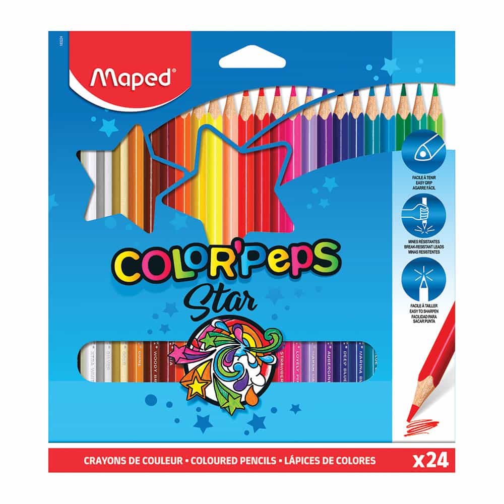 Lápices de Colores Caja con 24 Piezas Largos Triangulares Color Peps