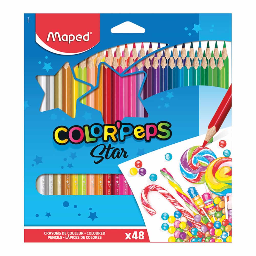 Lápices de Colores Caja con 48 Piezas Largos Triangulares Color Peps