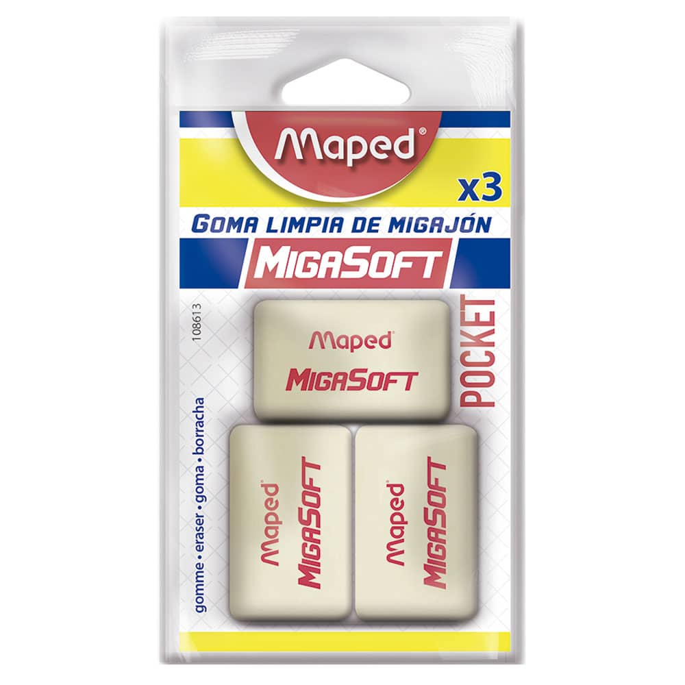 Goma de Borrar Migasoft Pocket Blíster con 3 Piezas Maped