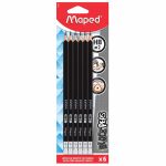 Lápiz con Goma Número 2 Triangular Extruido Blíster con 6 Piezas Black Peps Maped 853406