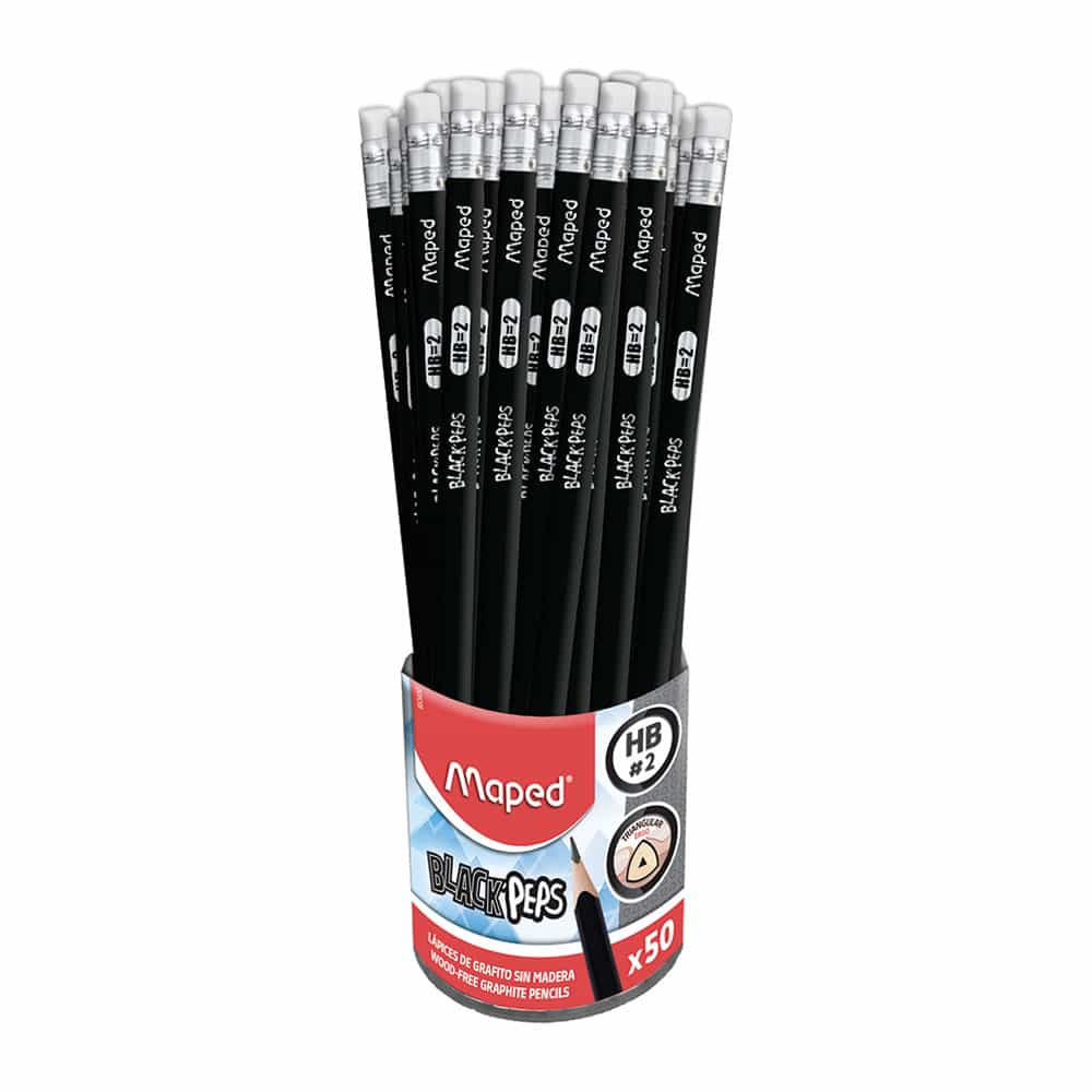 Lápiz con Goma Número 2 Triangular Extruido Bote con 50 Piezas Black Peps Maped 853450