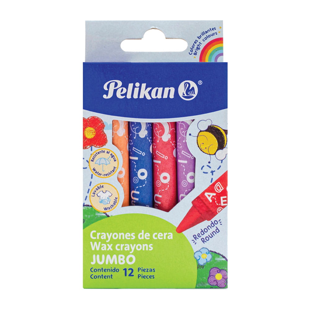 Crayón Escolar Redondo Jumbo Caja con 12 Colores Pelikan