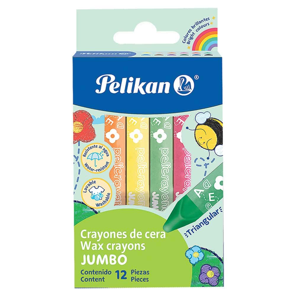 Crayón Escolar Triangular Jumbo Caja con 12 Colores Pelikan