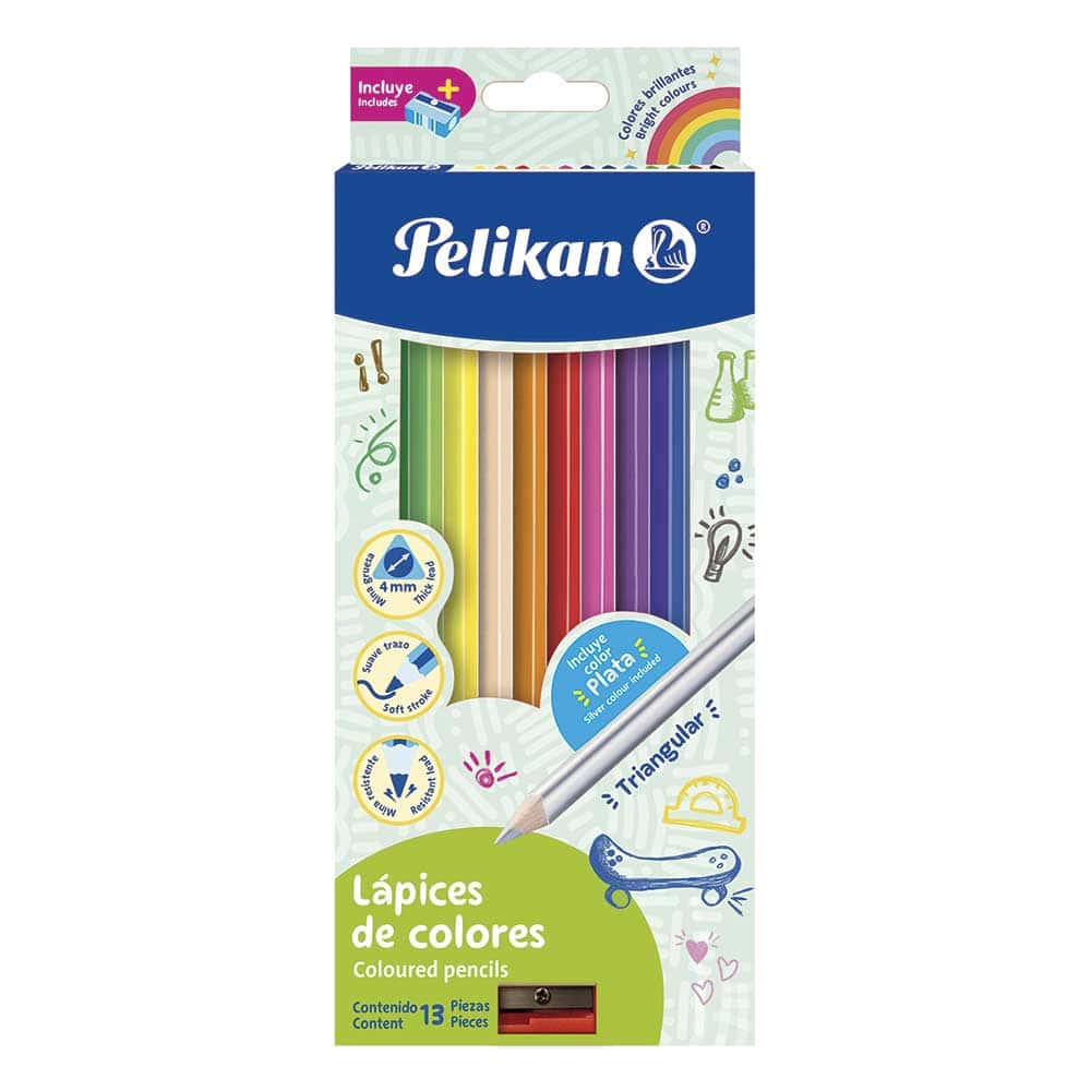 Lápices de Colores Caja con 12 Piezas Largos Triangulares Pelikan