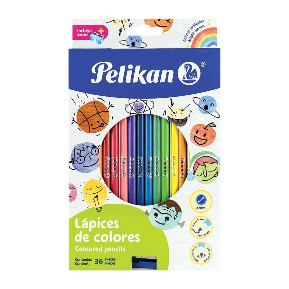 Lápices de Colores Largos Redondos de 4 mm Caja con 36 Piezas Pelikan 30330302