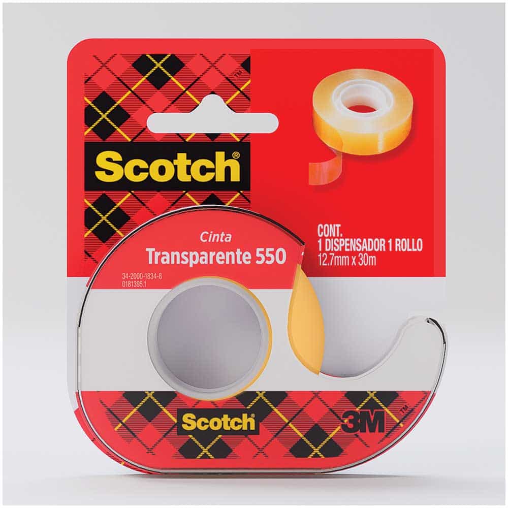 Cinta Adhesiva de Celofán Transparente 550 de .12 x 30 m con Despachador Scotch