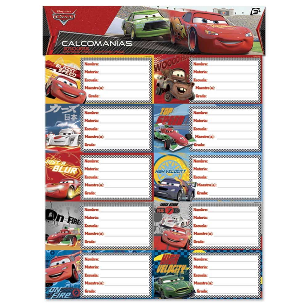Calcomanía (Sticker) Materias con 20 Piezas Cars Granmark