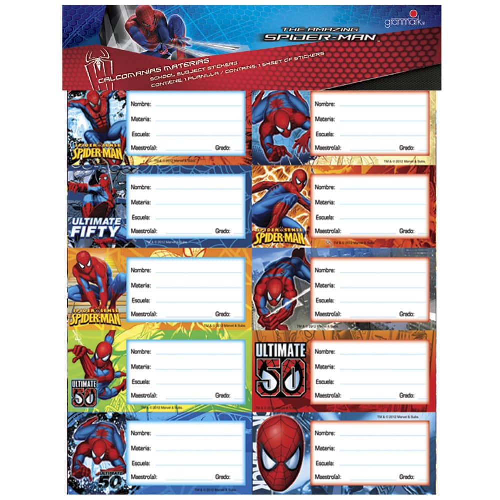 Calcomanía (Sticker) Materias con 20 Piezas Spider-Man Granmark