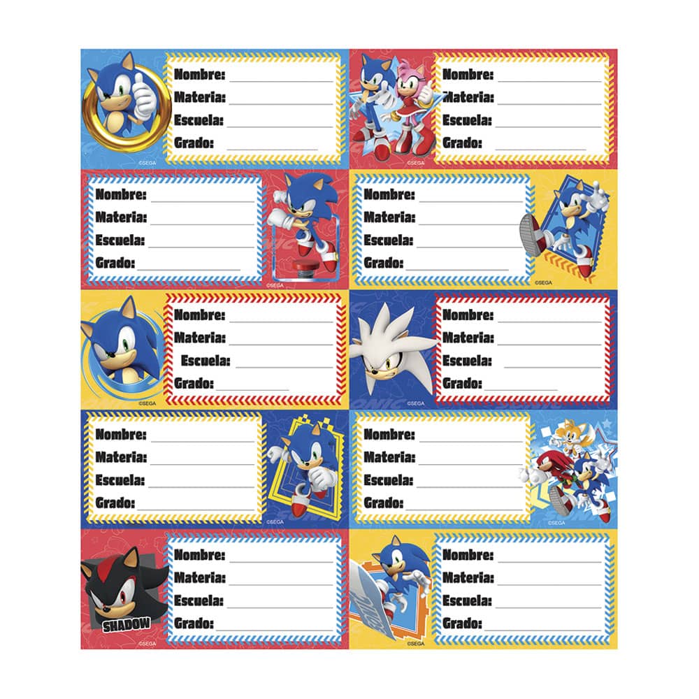 Calcomania (Sticker) para Materias con 20 Sonic Granmark