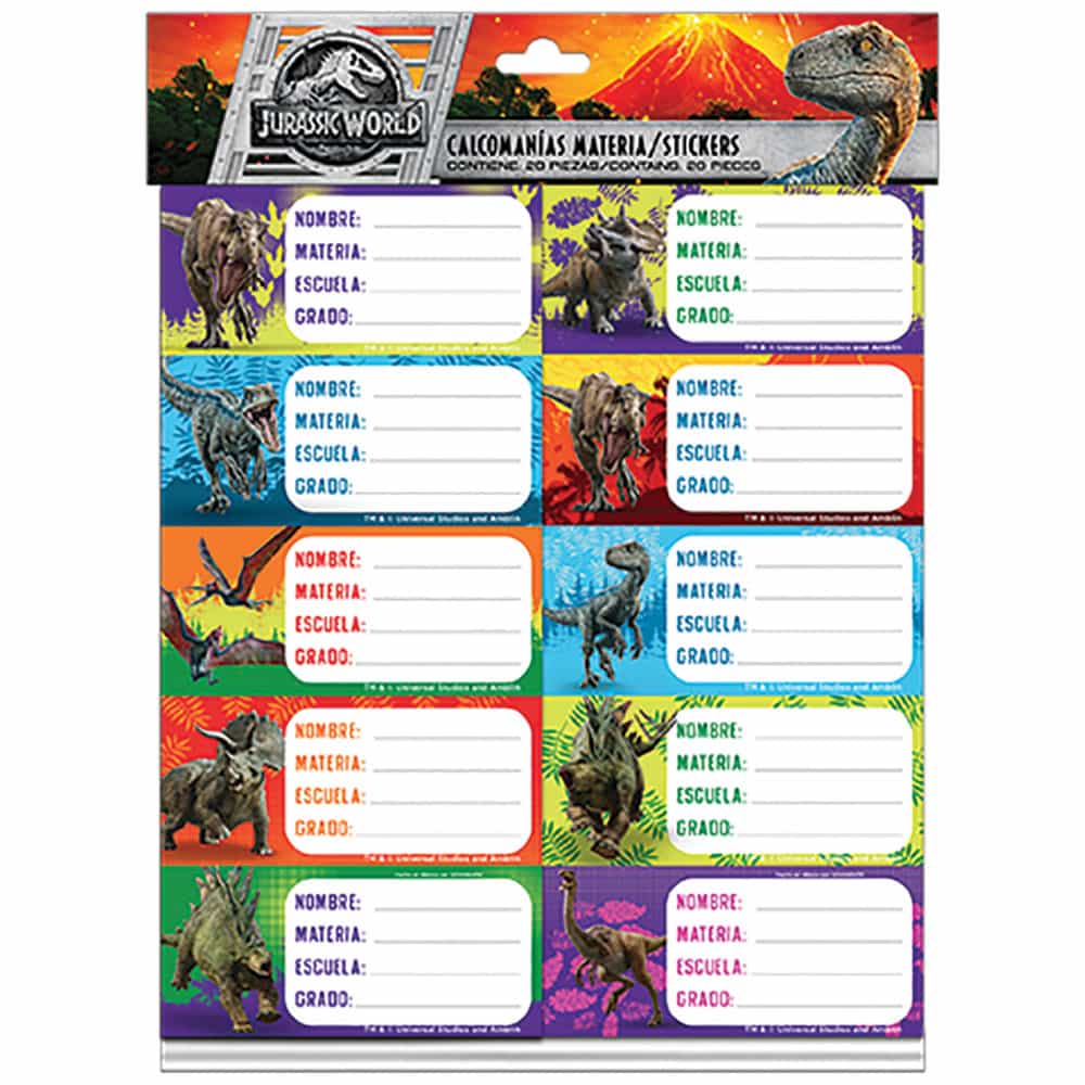 Calcomanía Sticker para Materias Bolsa con 20 Stickers Jurassic World 2 Granmark 126-0348