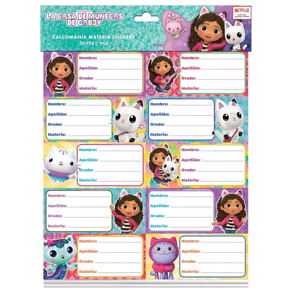 Calcomanía (Sticker) para Materias Bolsa con 20 Etiquetas Gabby´s 126-0453