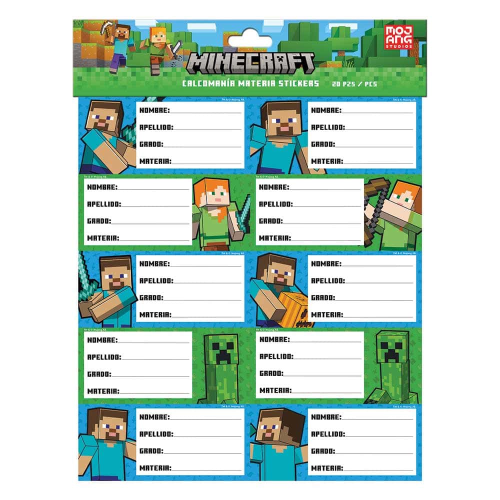 Calcomania (Sticker) para Materias Blíster con 20 Stickers Minecarft Granmark 126-0450