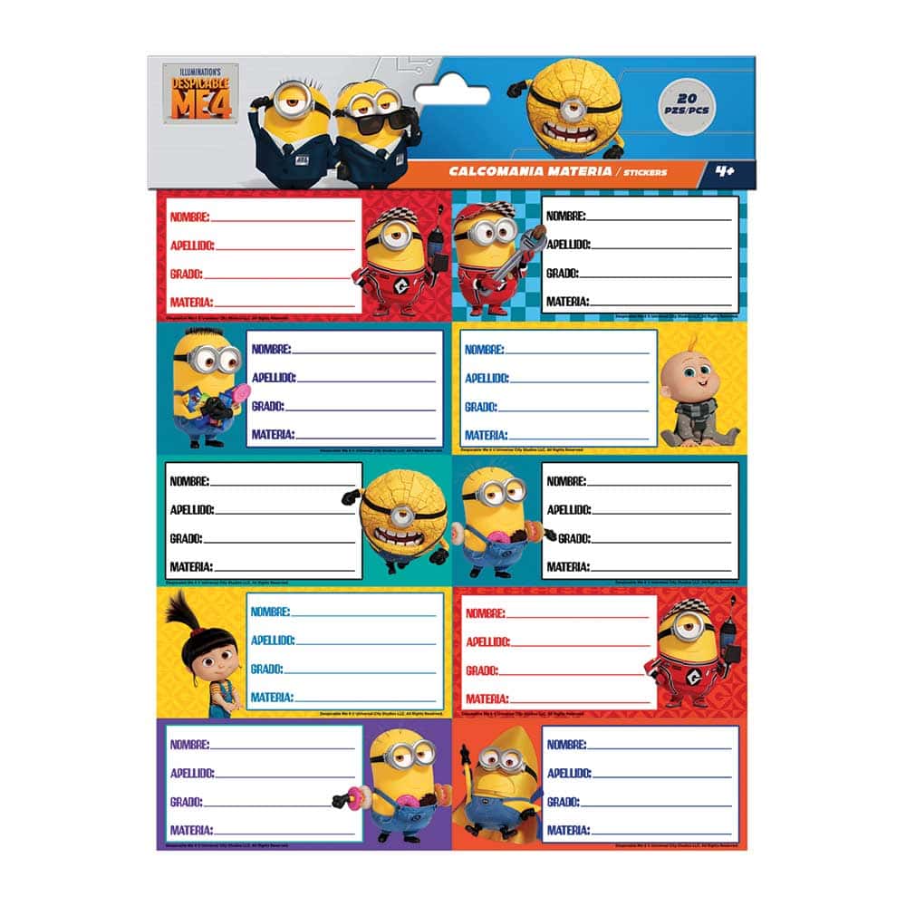 Calcomania (Sticker) para Materias Blíster con 20 Stickers Mi Villano Favorito 4 Granmark 126-0480