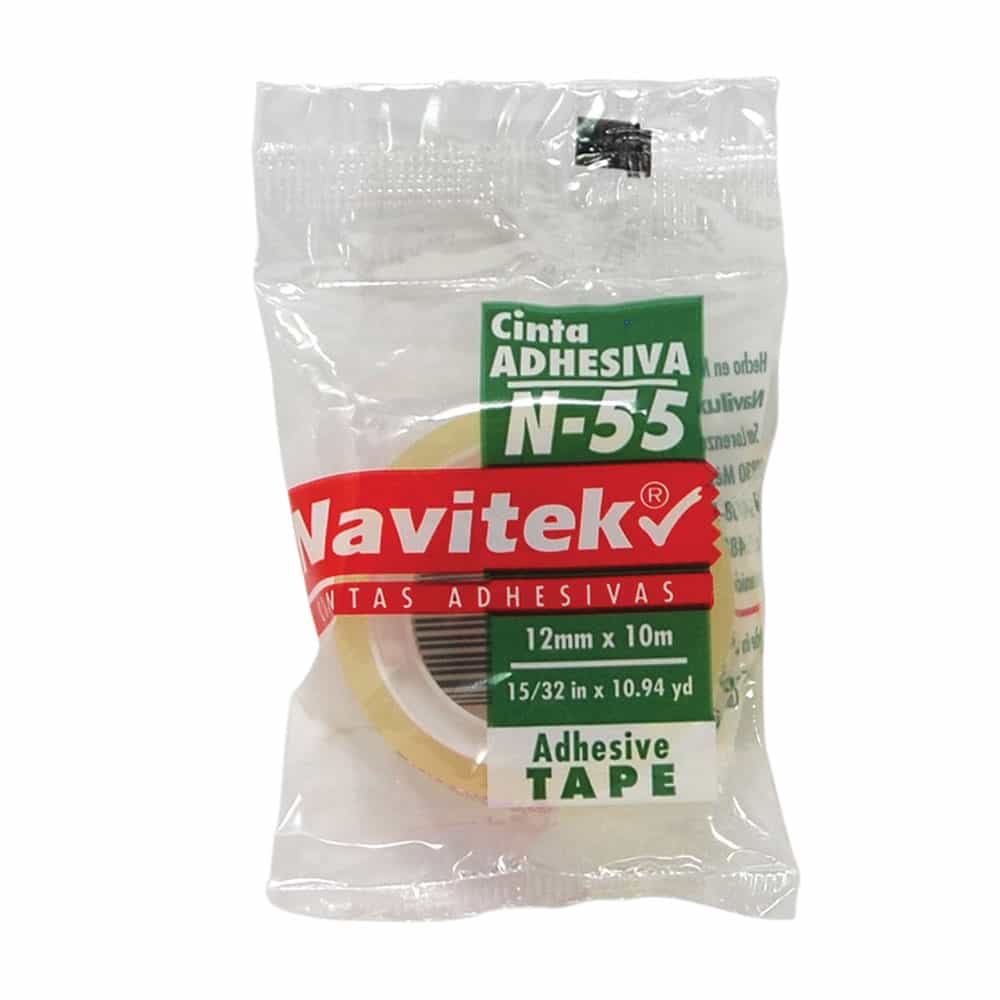Cinta Adhesiva Transparente N-55 de 12 mm x 10 m Bolsa con 50 Piezas Navitek 805512010
