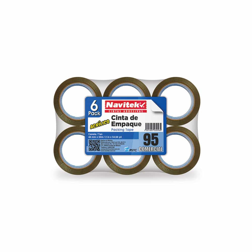 Cinta Adhesiva Canela para Empaque de .48 x 50 m Paquete con 6 Piezas Navilux