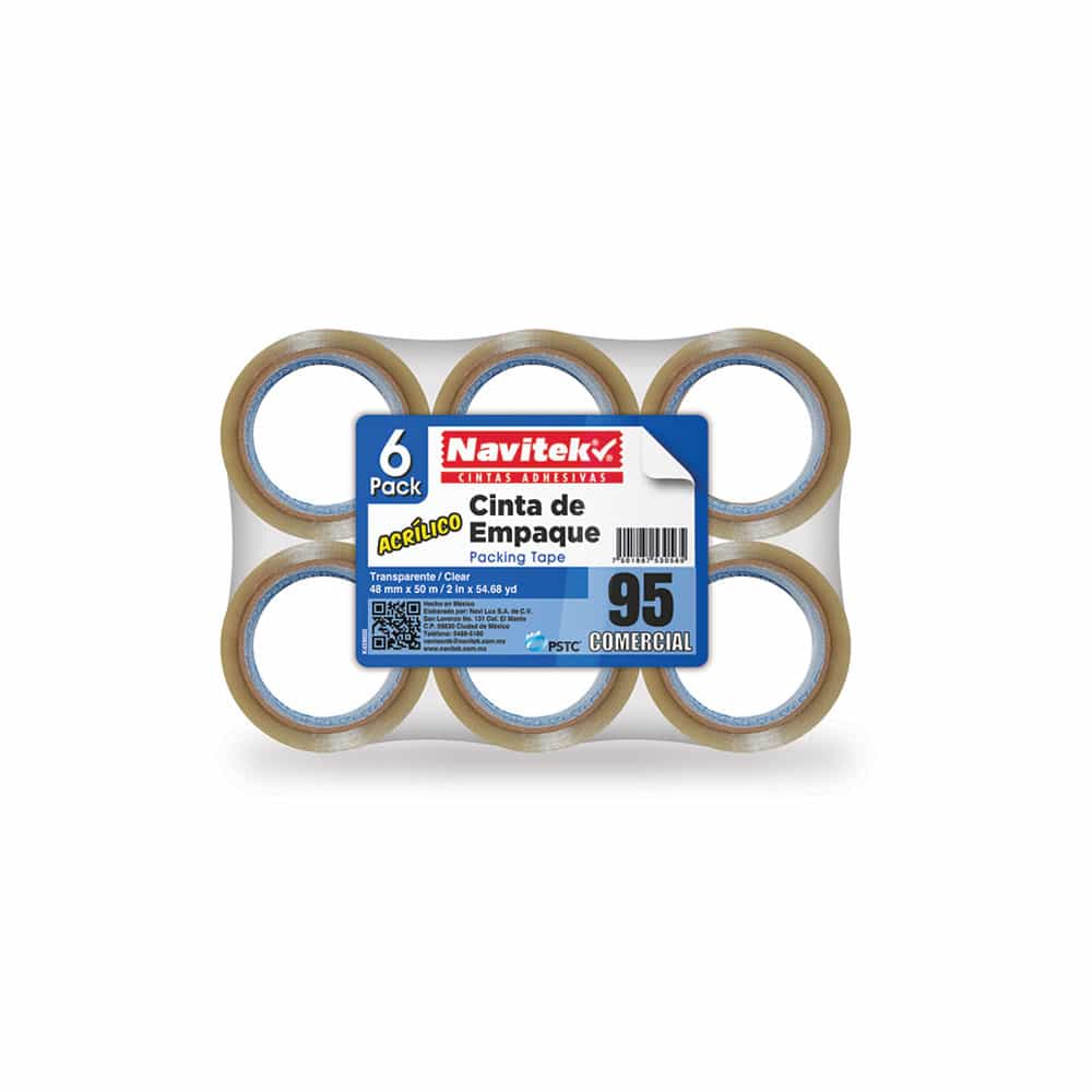 Cinta Adhesiva Transparente para Empaque de .48 x 50 m Paquete con 6 Piezas Navilux