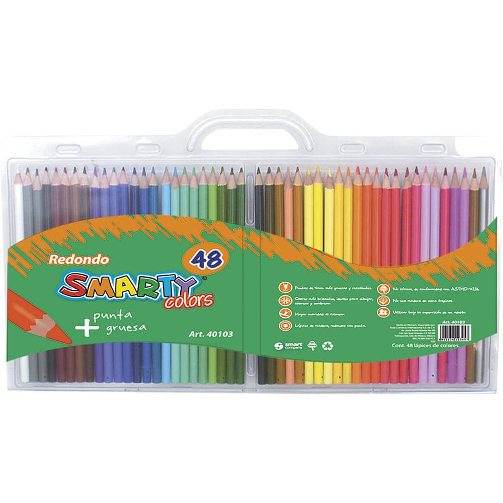Lápices de Colores Caja con 48 Piezas Largos Redondos Smarty