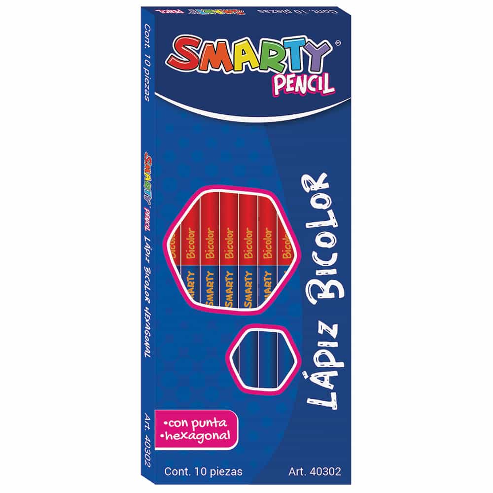 Lápiz Bicolor Hexagonal Delgado Caja con 10 Piezas Smarty