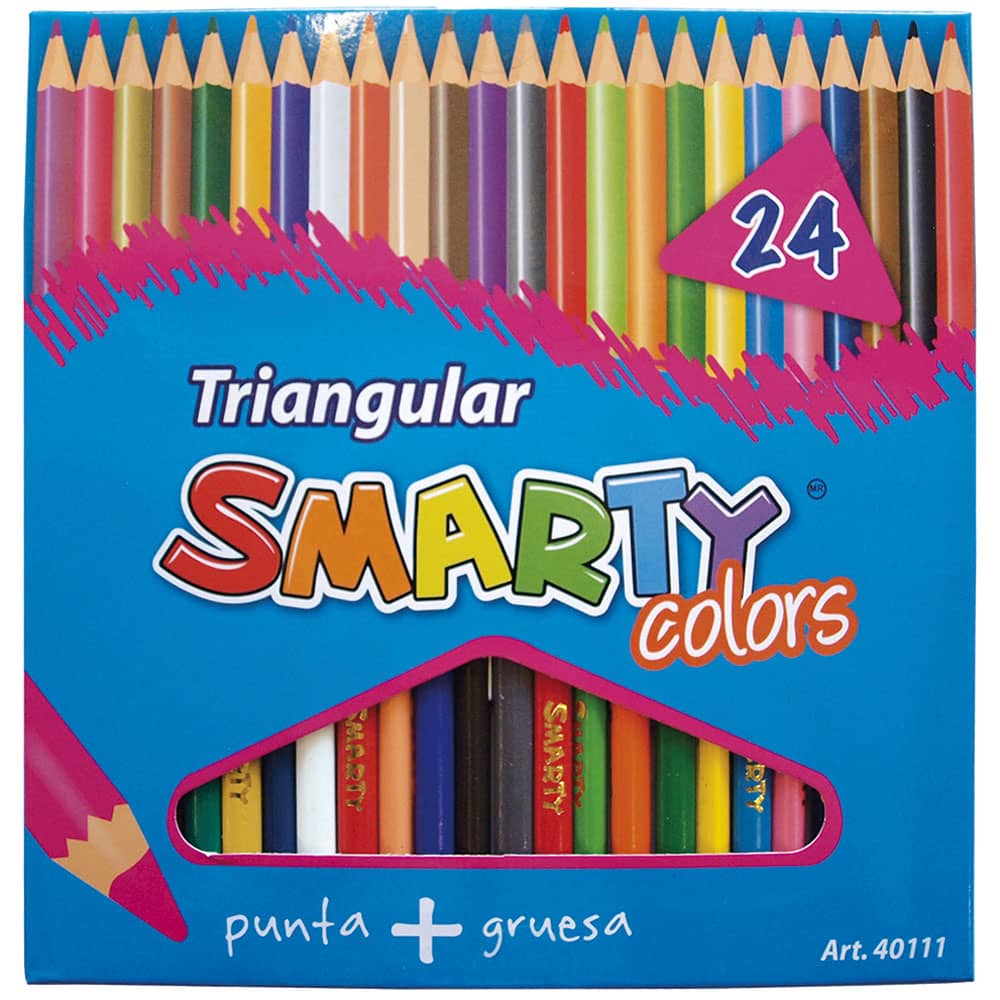Lápices de Colores Caja con 24 Piezas Largos Triangulares Smarty