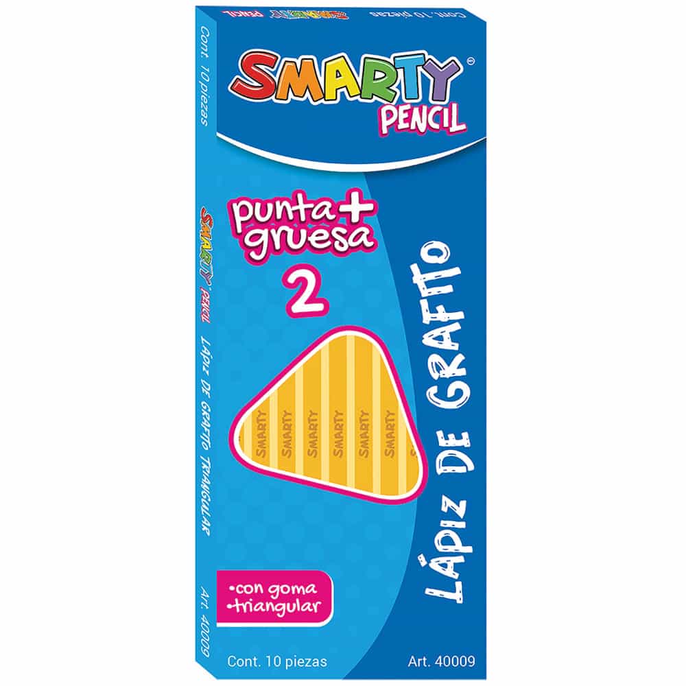 Lápiz con Goma Número 2 Triangular Punta gruesa con 10 Piezas Smarty