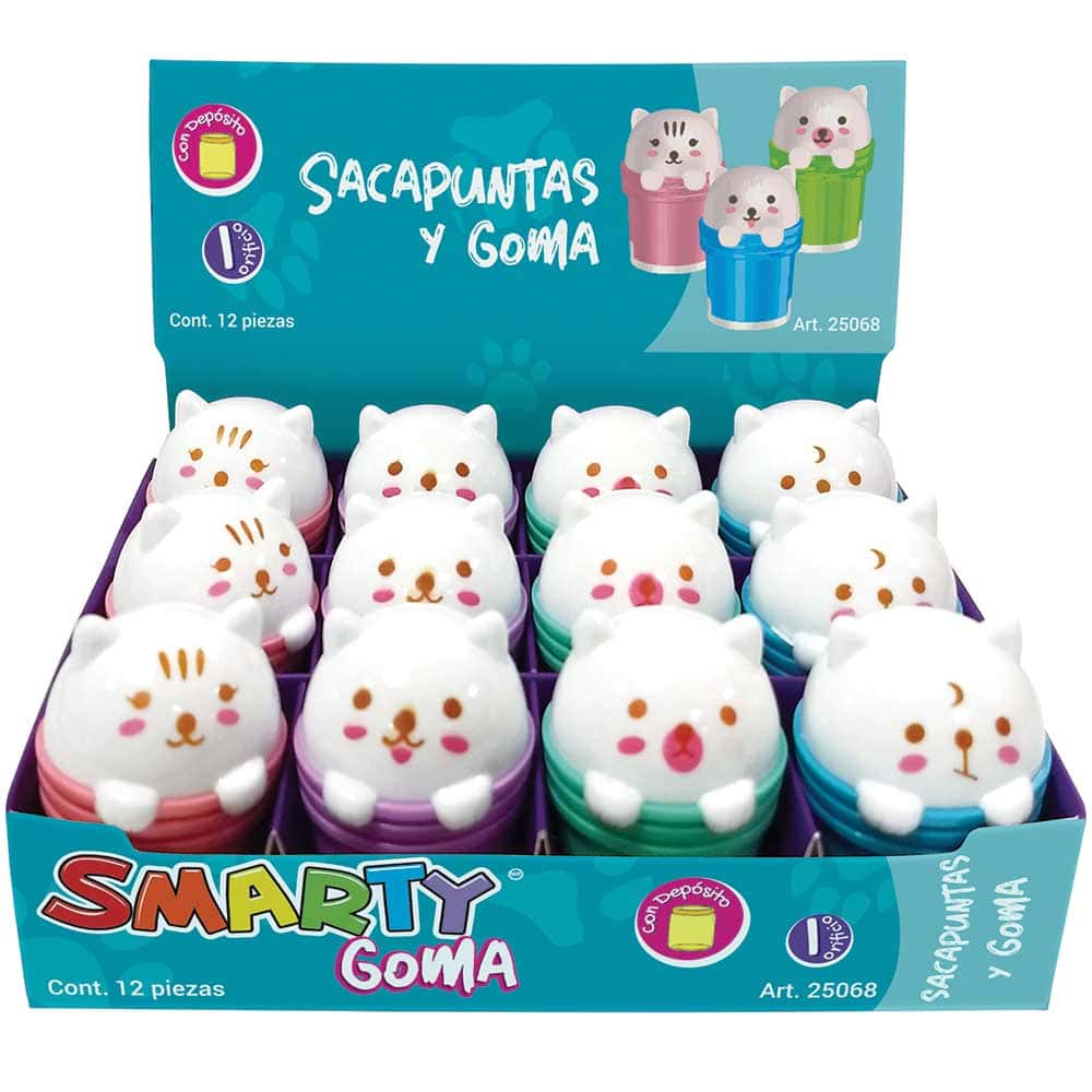 Sacapuntas de Plástico Goma Osito Caja con 12 Piezas Smarty