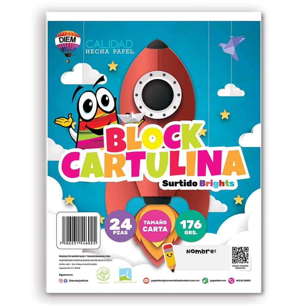 Block Cartulina Tamaño Carta con 24 Colores Surtidos Diem