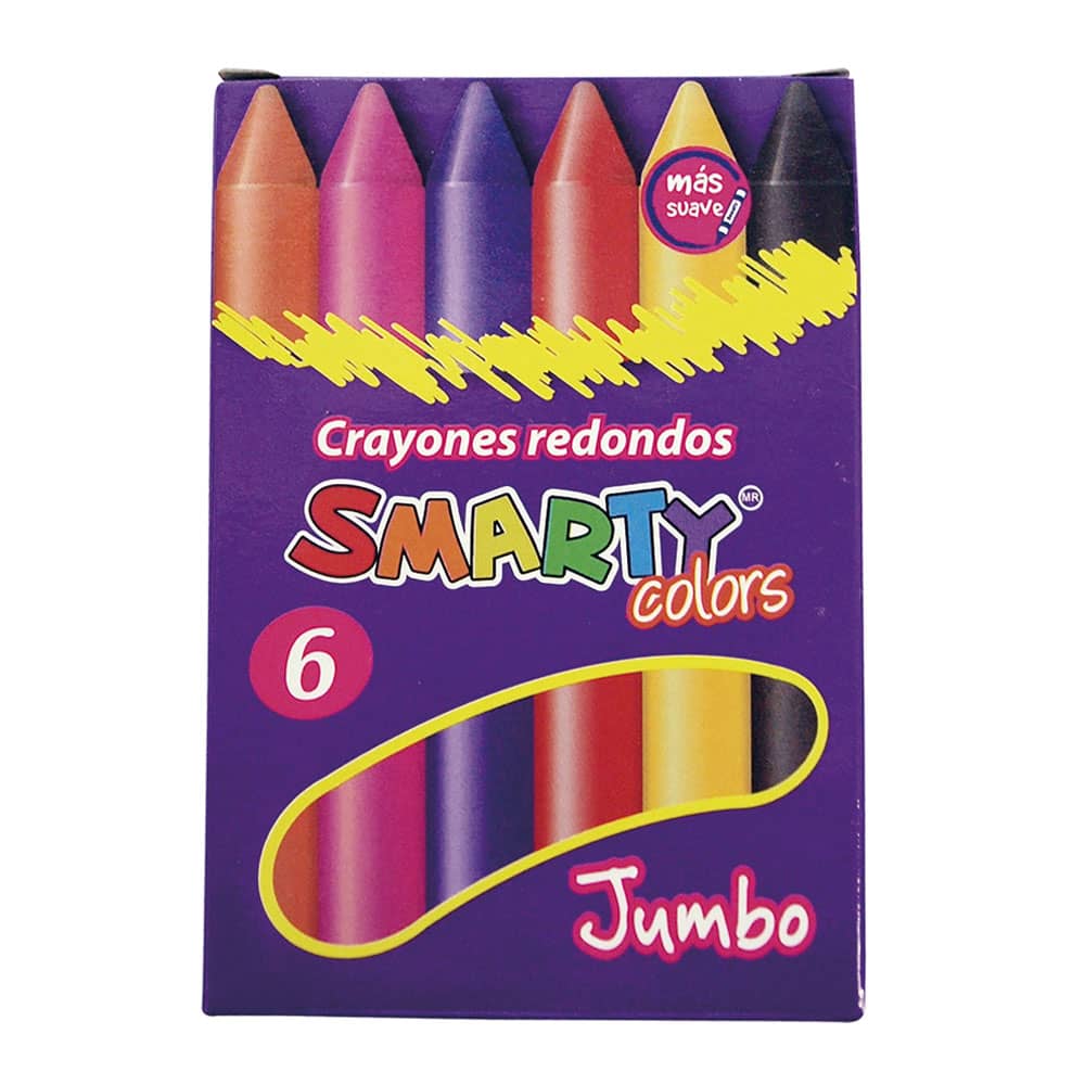 Crayón Escolar Redondo Jumbo Caja con 6 Colores Smarty