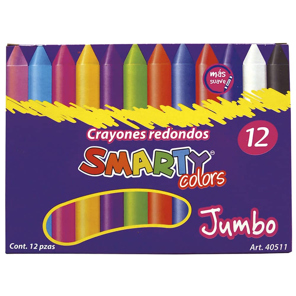 Crayón Escolar Redondo Jumbo Caja con 12 Colores Smarty