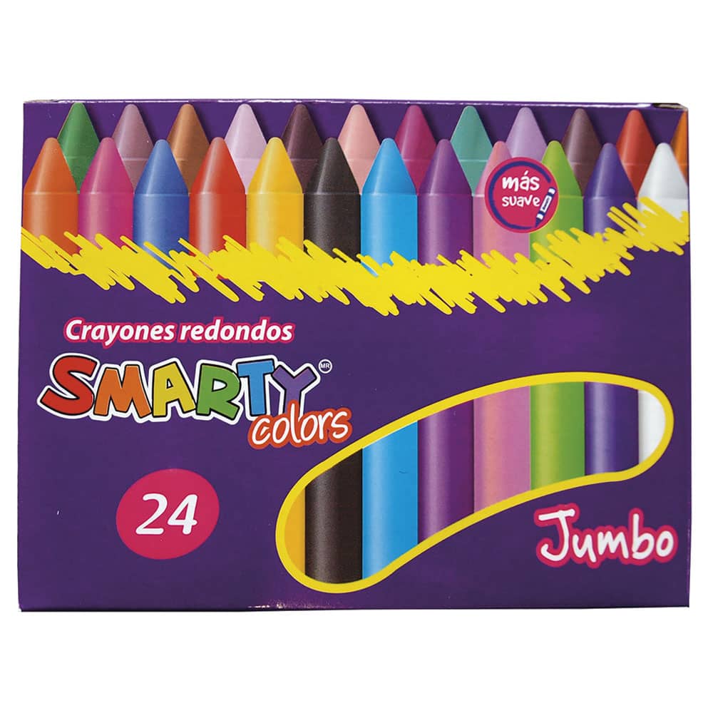 Crayón Escolar Redondo Jumbo Caja con 24 Colores Smarty