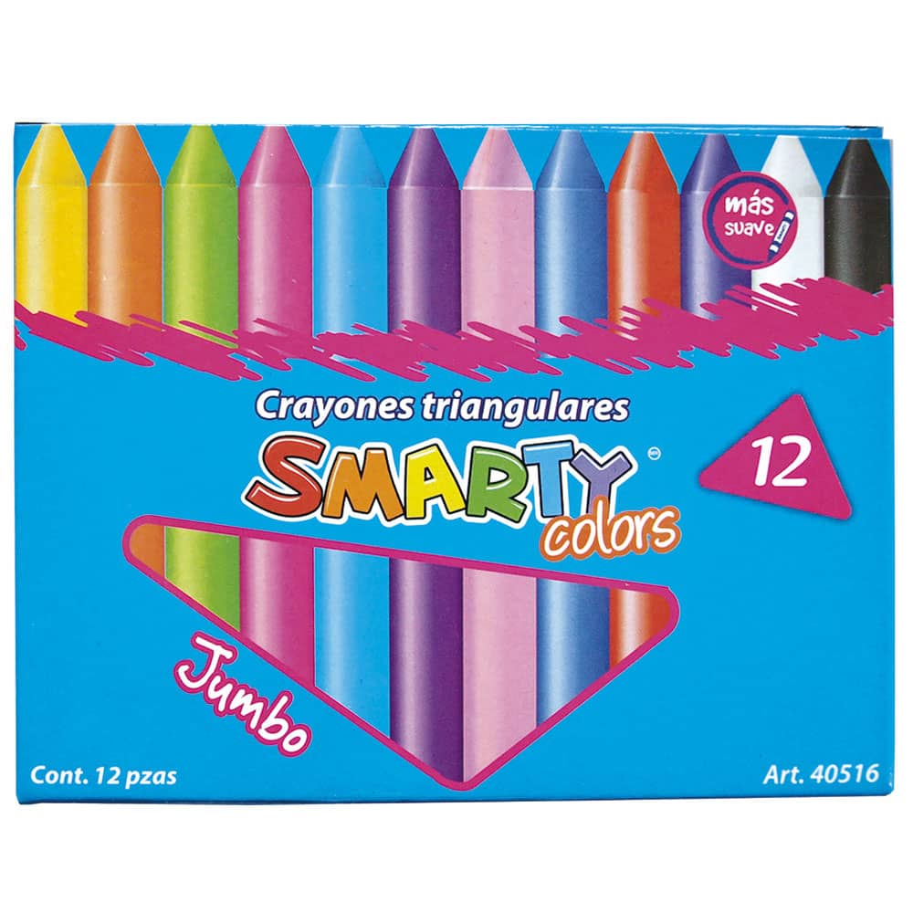 Crayón Escolar Triangular Jumbo Caja con 12 Colores Smarty
