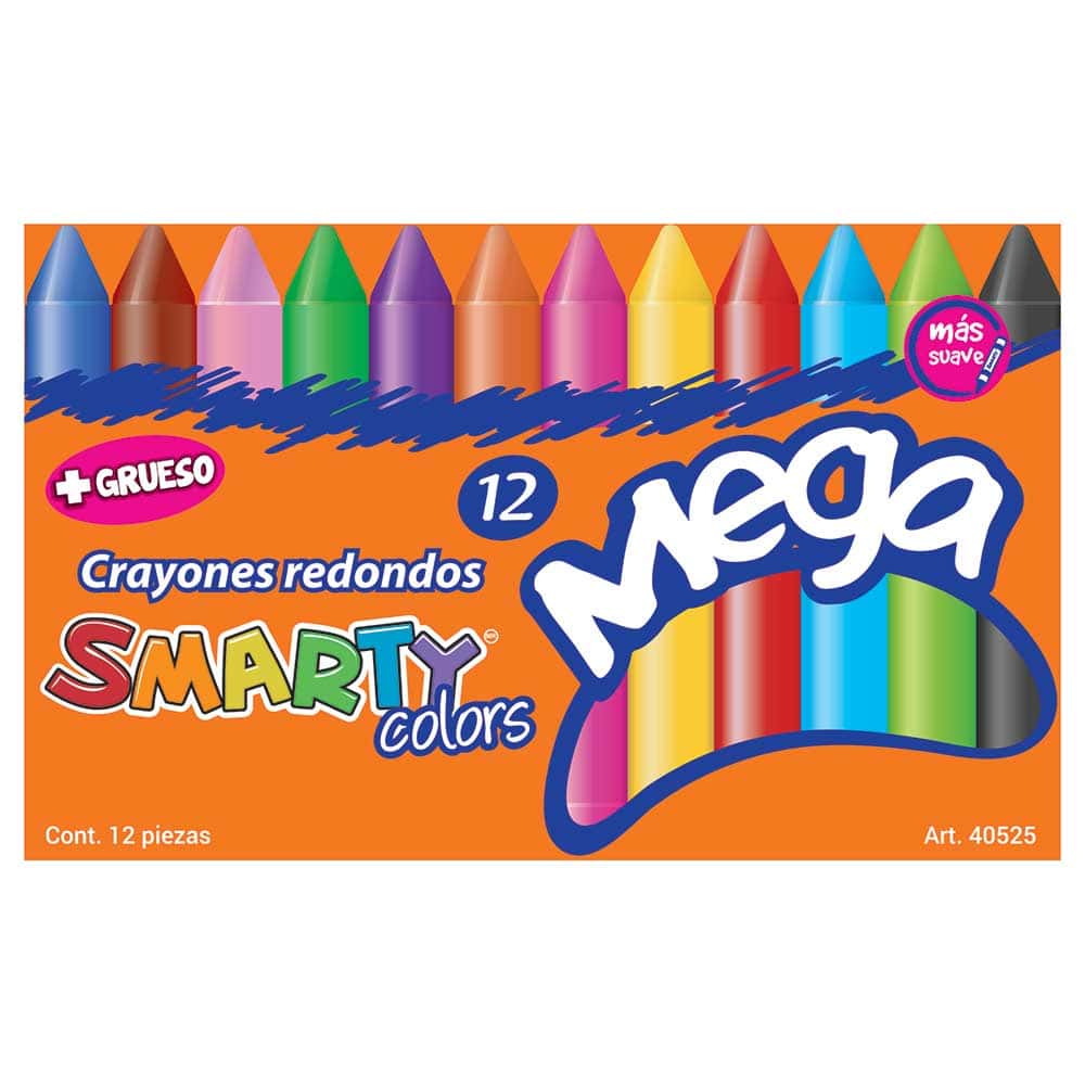 Crayón Escolar Redondo Mega con 12 Colores Smarty