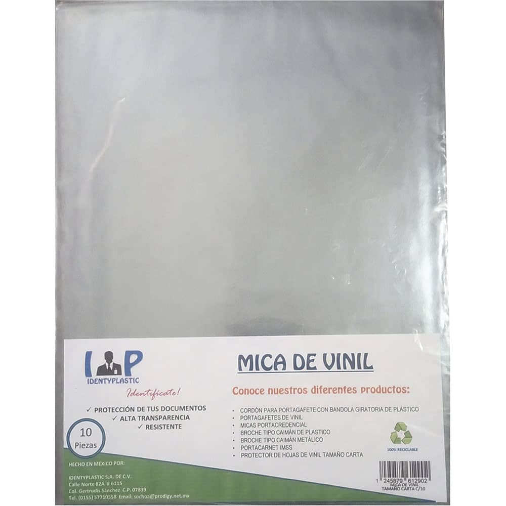 Mica Vinil Tamaño Carta Bolsa con 10 Identyplastic