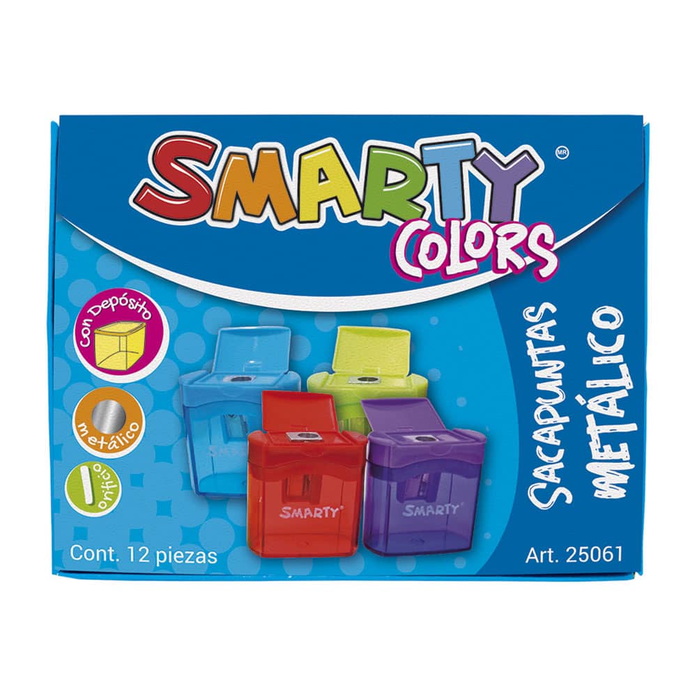 Sacapuntas de Metal con Depósito Rectangular con 12 Piezas Smarty