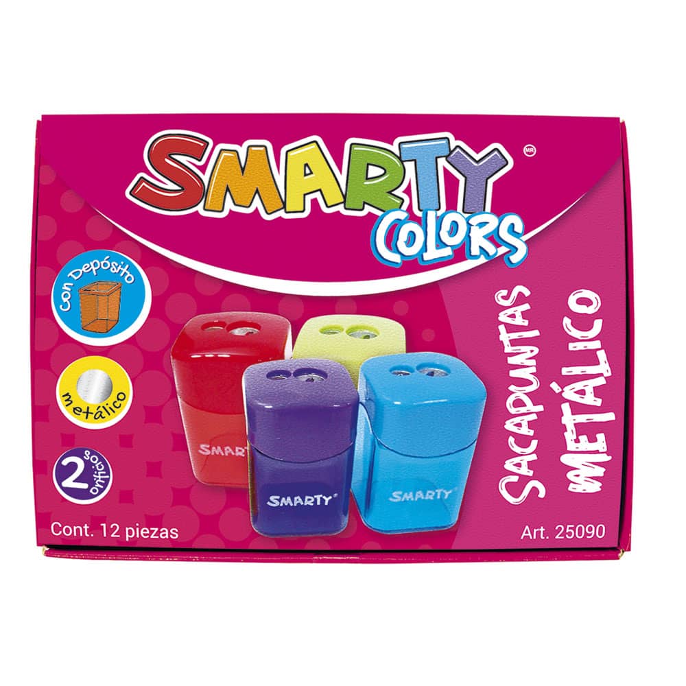 Sacapuntas de Metal con Depósito Cuadrado Duo Caja con 12 Piezas Smarty