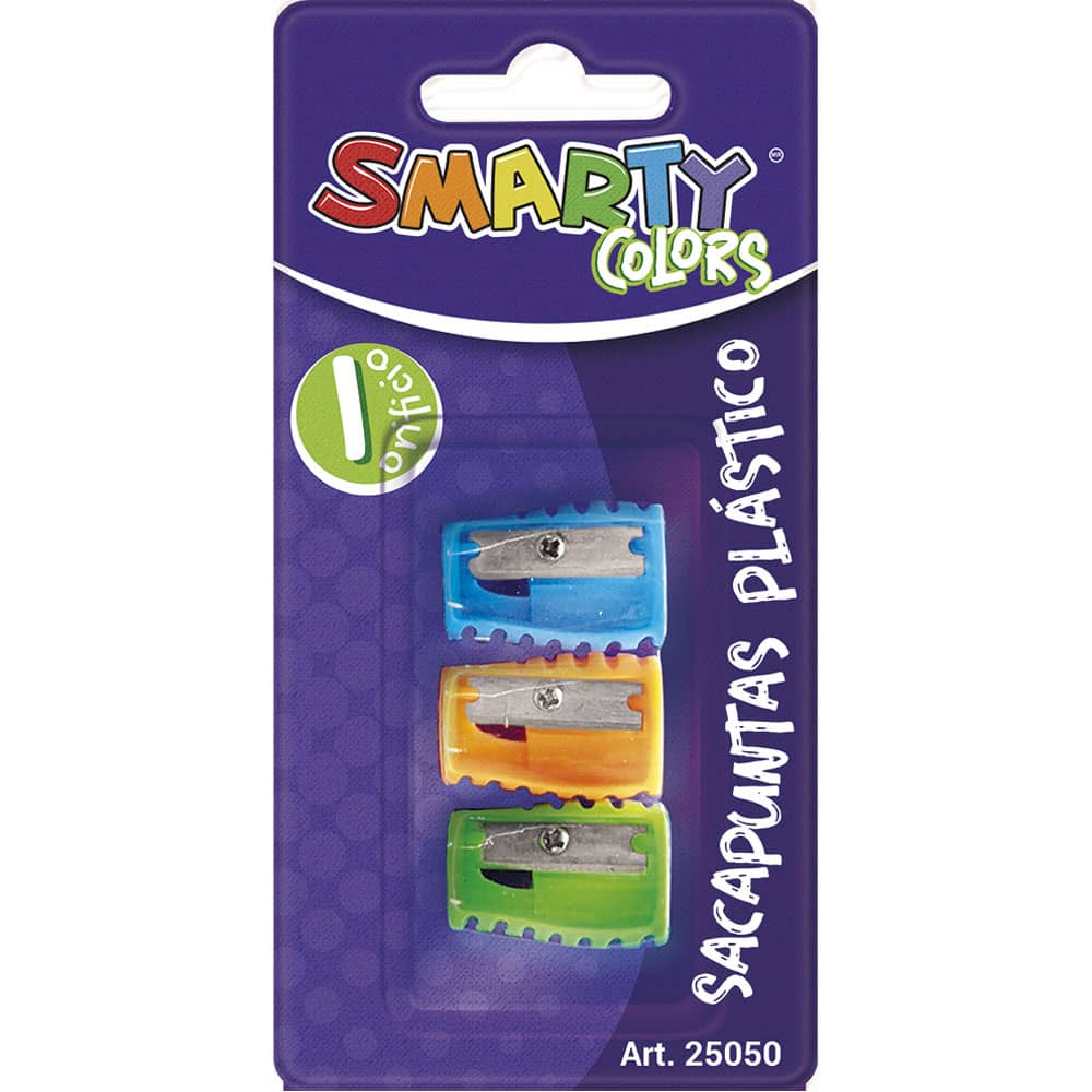 Sacapuntas de Plástico Stripes Colores Blíster con 3 Piezas Smarty