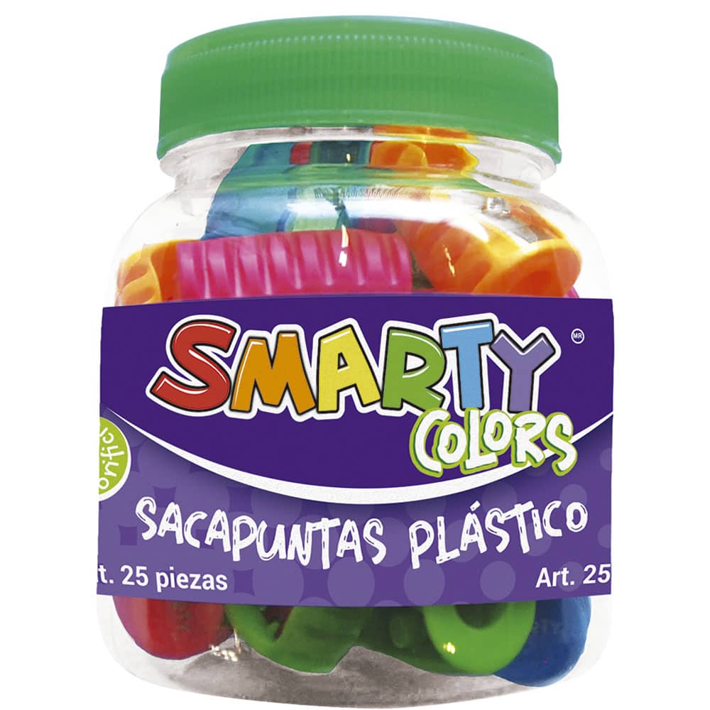 Sacapuntas de Plástico Stripes Colores Bote con 25 Piezas Smarty