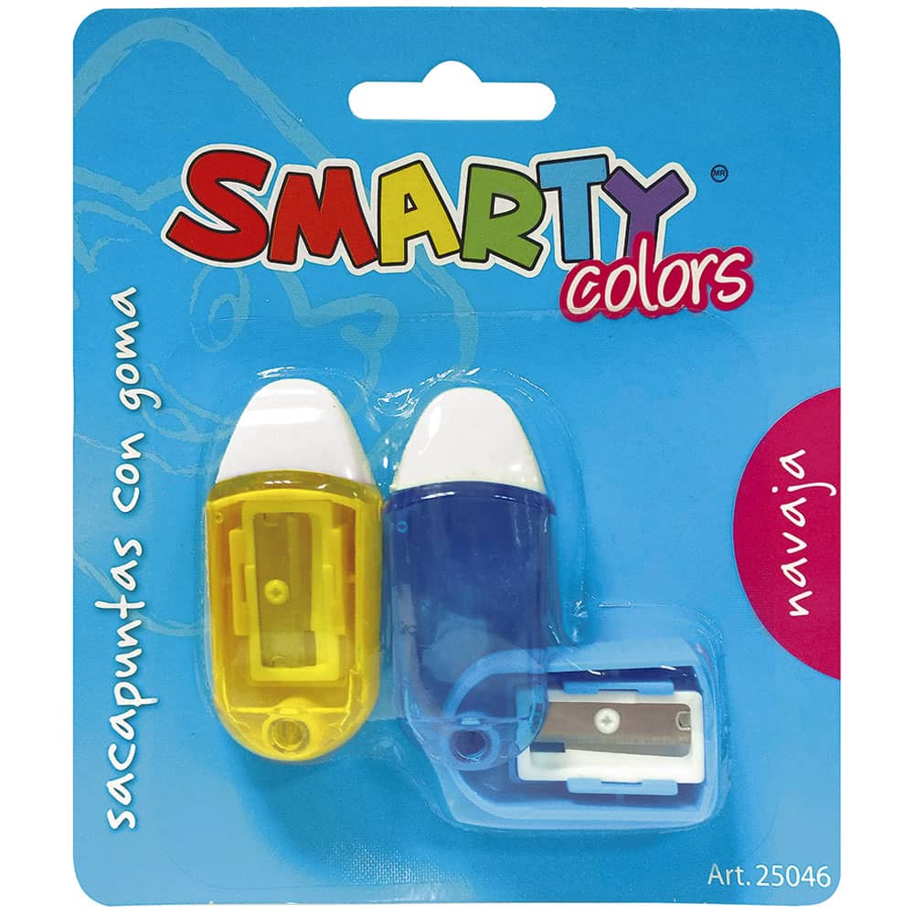 Sacapuntas de Plástico con Goma Navaja Blíster con 2 Piezas Smarty