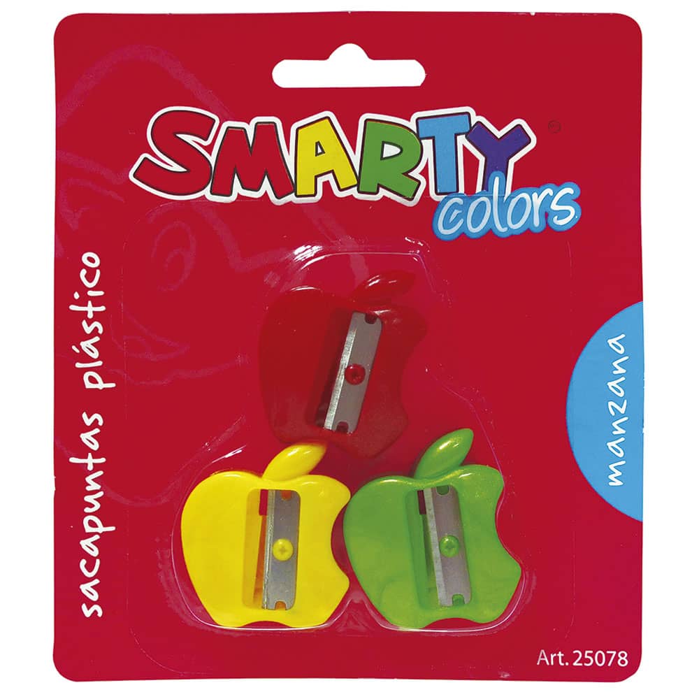 Sacapuntas de Plástico Manzana Blíster con 3 Piezas Smarty