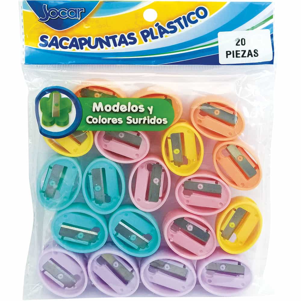 Sacapuntas de Plástico Ovalado Colores Pastel Bolsa con 20 Piezas Jocar