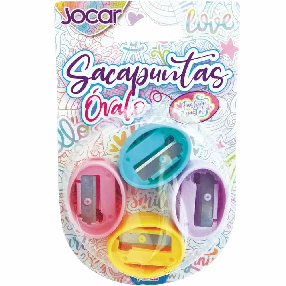 Sacapuntas de Plástico Ovalado Colores Pastel Blíster con 4 Piezas Jocar