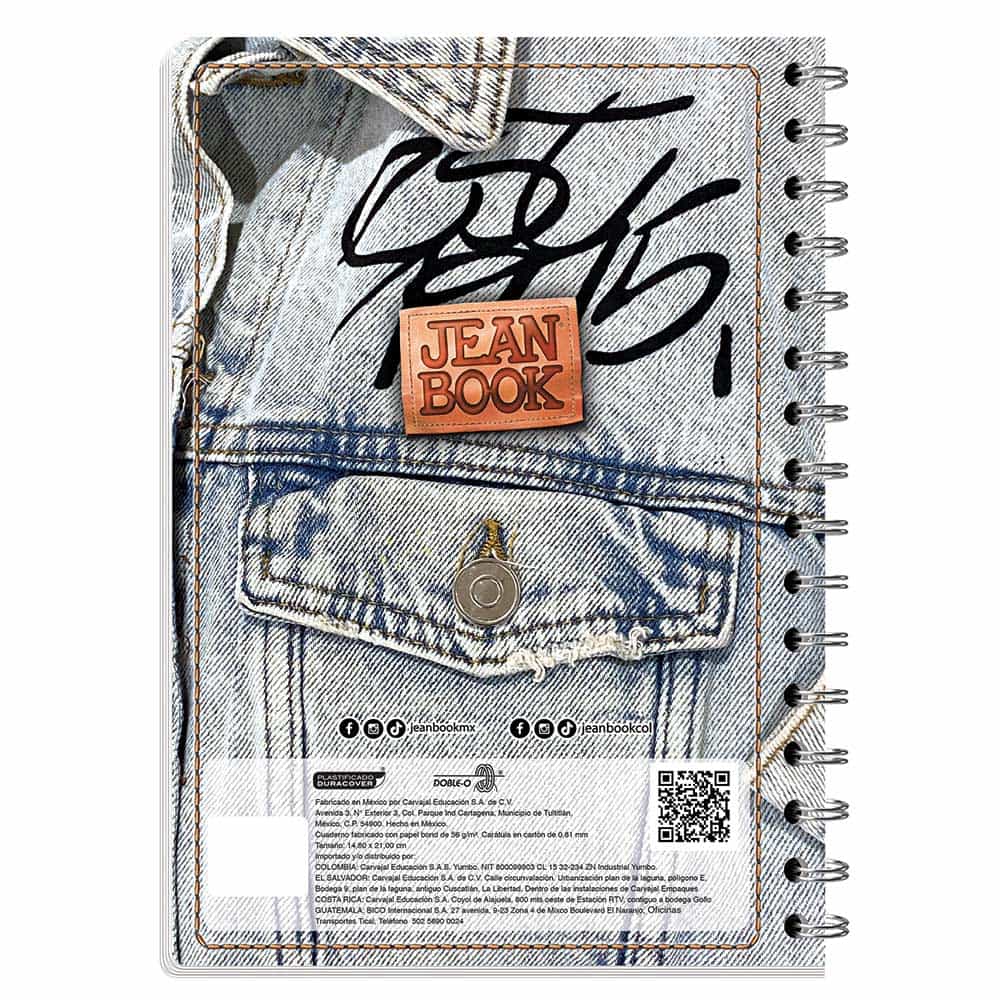 Cuaderno Espiral de 100 Hojas Profesional de Raya Moda Jean Book