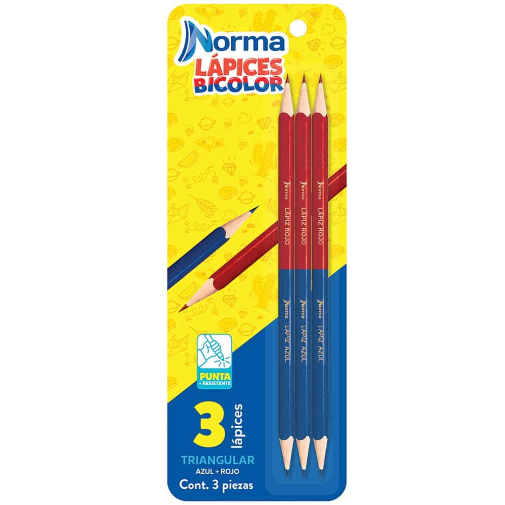 Lápiz Bicolor Triangular Blíster con 3 Piezas Norma